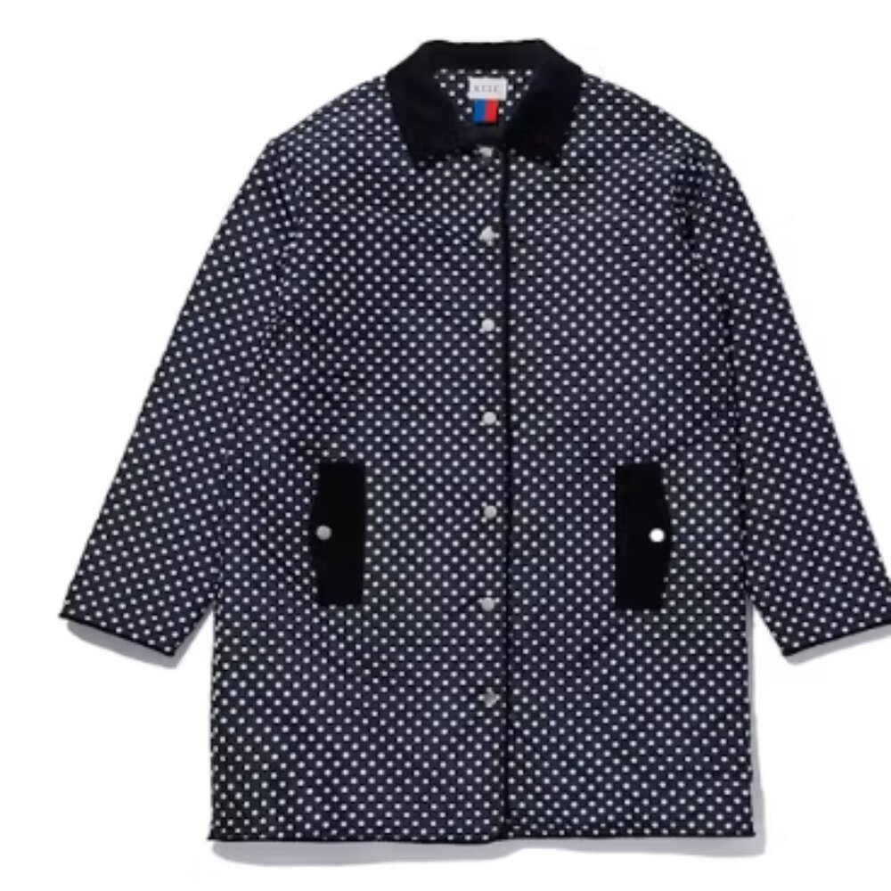 KULE Navy Polka Dot Puffer Coat with Black Trim